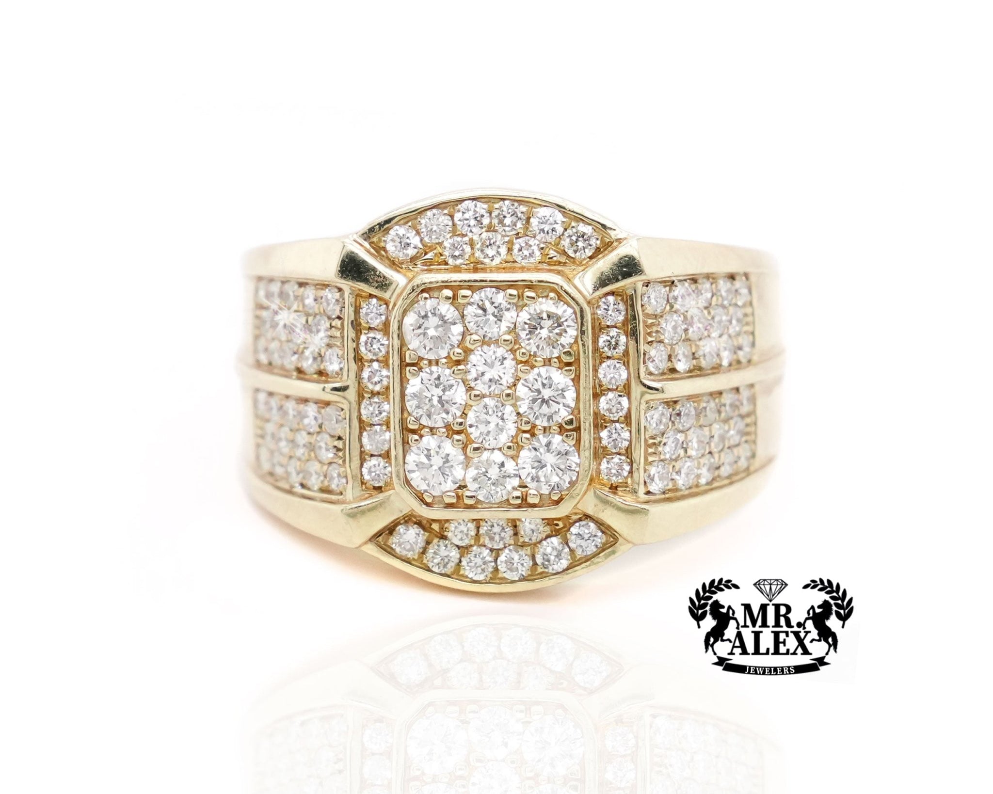 10K Gold Stately Square Men's Diamond Ring Rings Mr