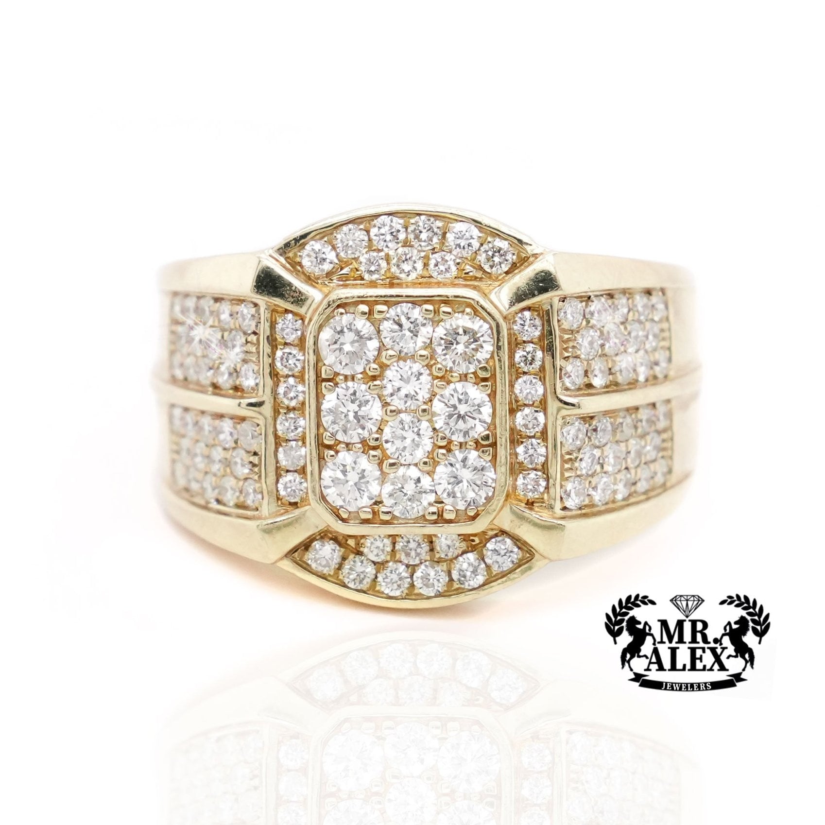 10K Gold Stately Square Men's Diamond Ring 2.50ct - Mr. Alex Jewelry