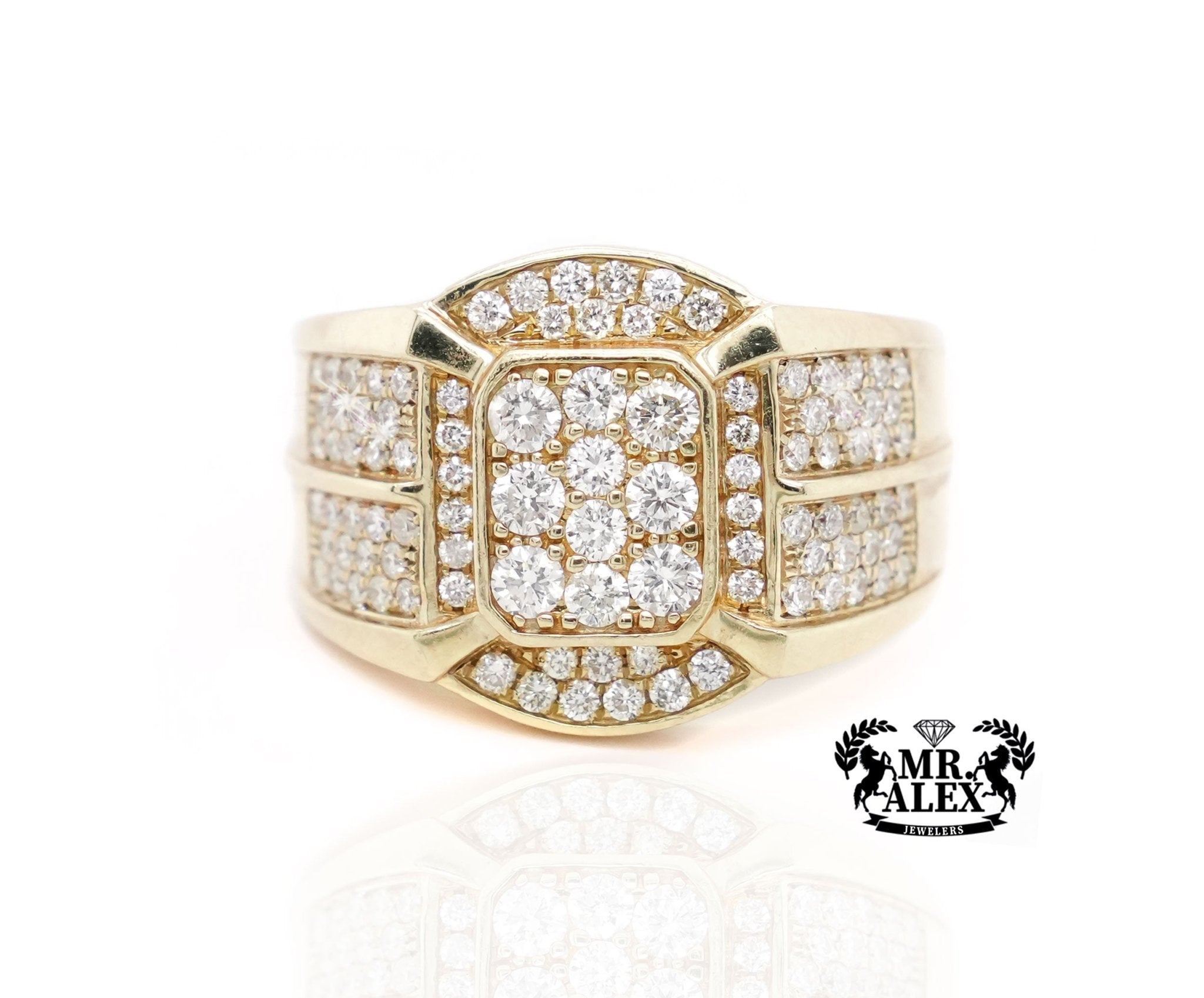 10K Gold Stately Square Men's Diamond Ring 2.50ct - Mr. Alex Jewelry