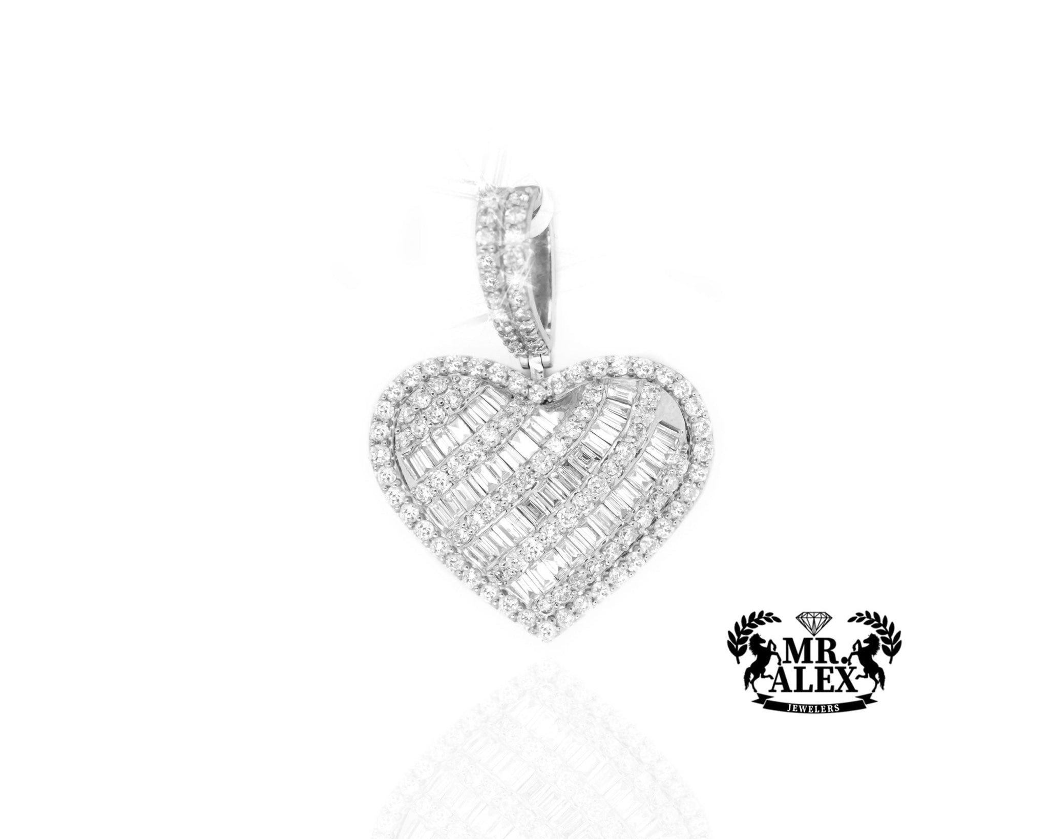 10K Gold Striped Heart Pendant with 2.50ct - Mr. Alex Jewelry