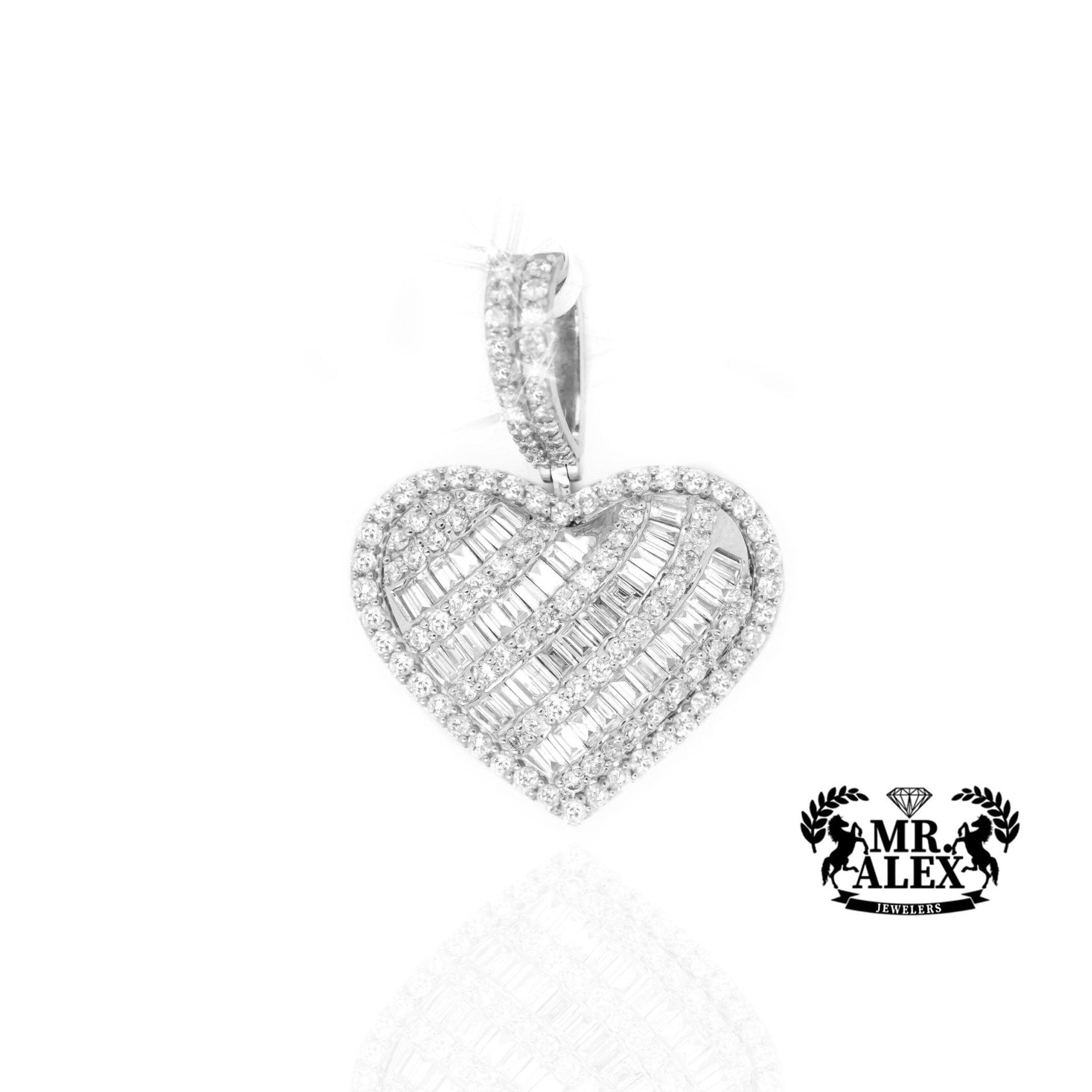 10K Gold Striped Heart Pendant with 2.50ct - Mr. Alex Jewelry