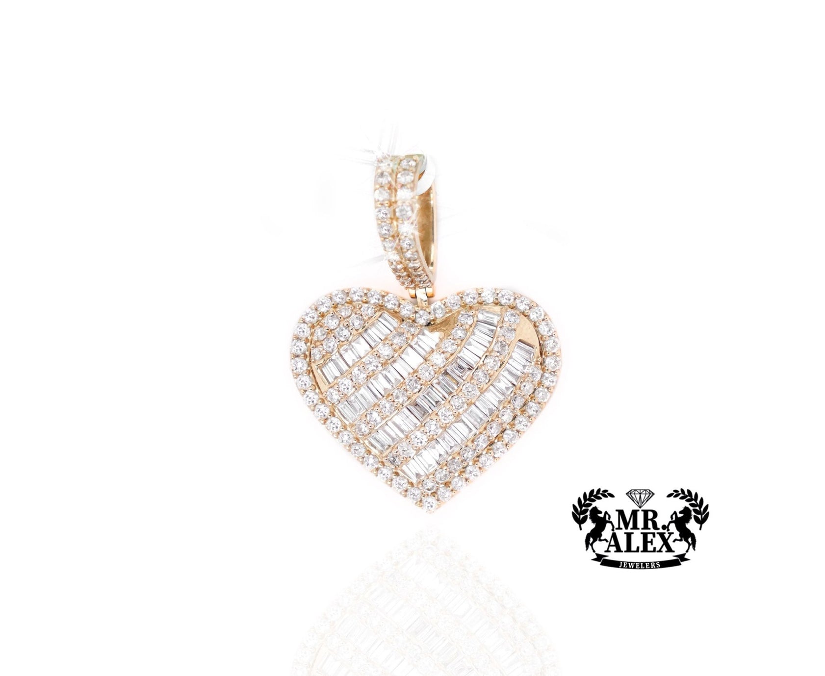 10K Gold Striped Heart Pendant with 2.50ct - Mr. Alex Jewelry