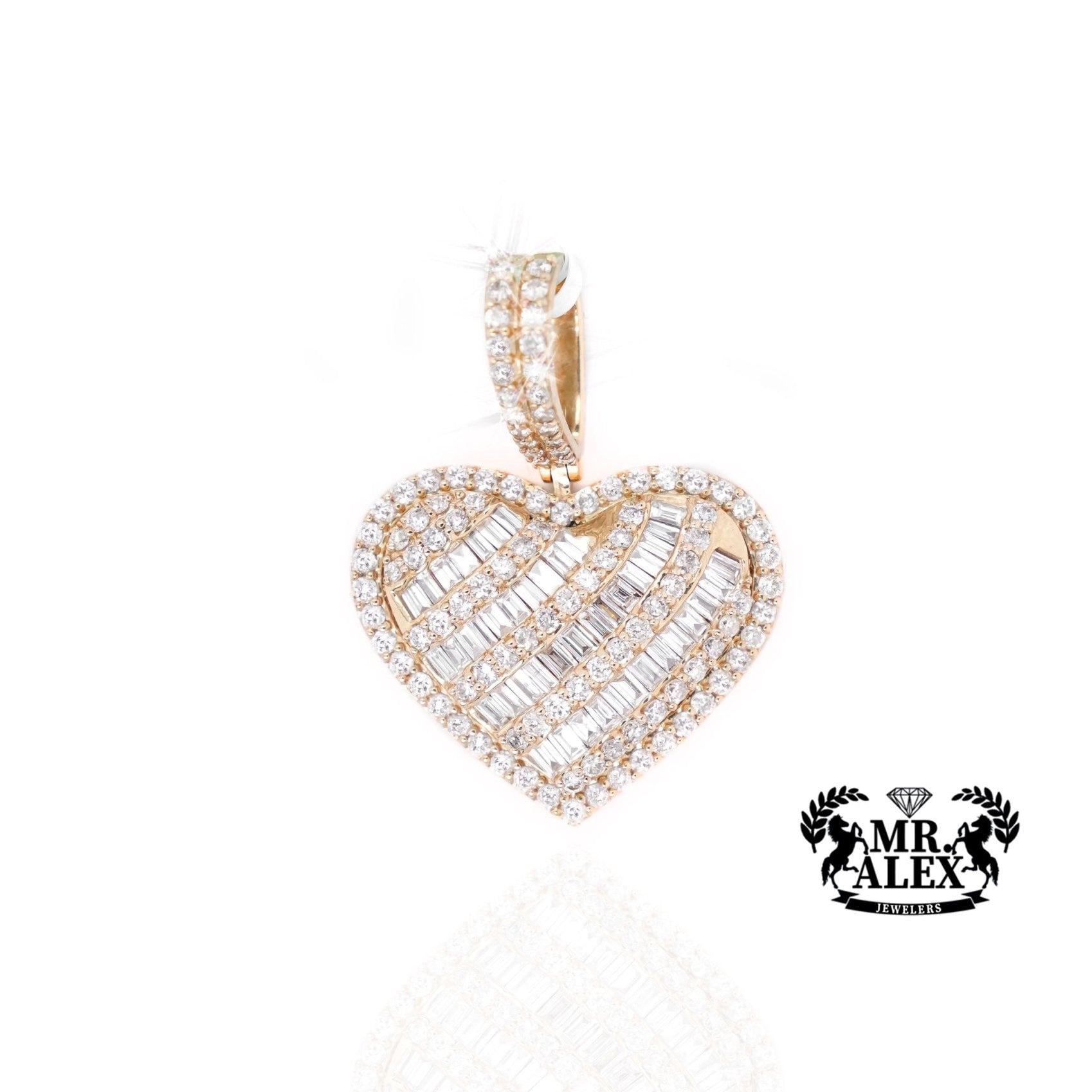 10K Gold Striped Heart Pendant with 2.50ct - Mr. Alex Jewelry