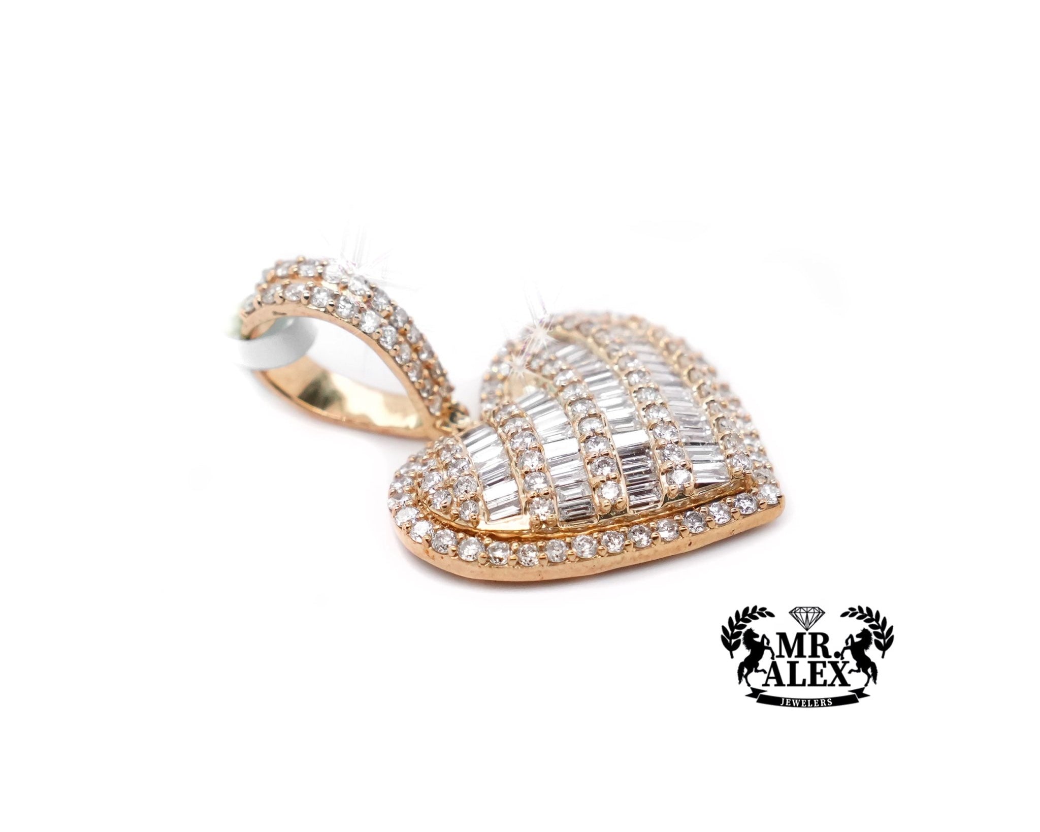 10K Gold Striped Heart Pendant with 2.50ct - Mr. Alex Jewelry