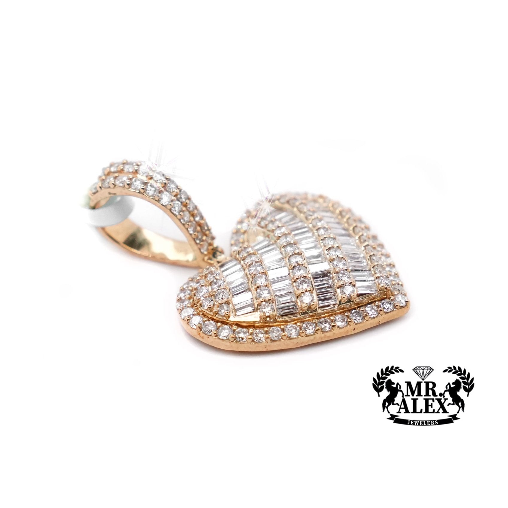 10K Gold Striped Heart Pendant with 2.50ct - Mr. Alex Jewelry