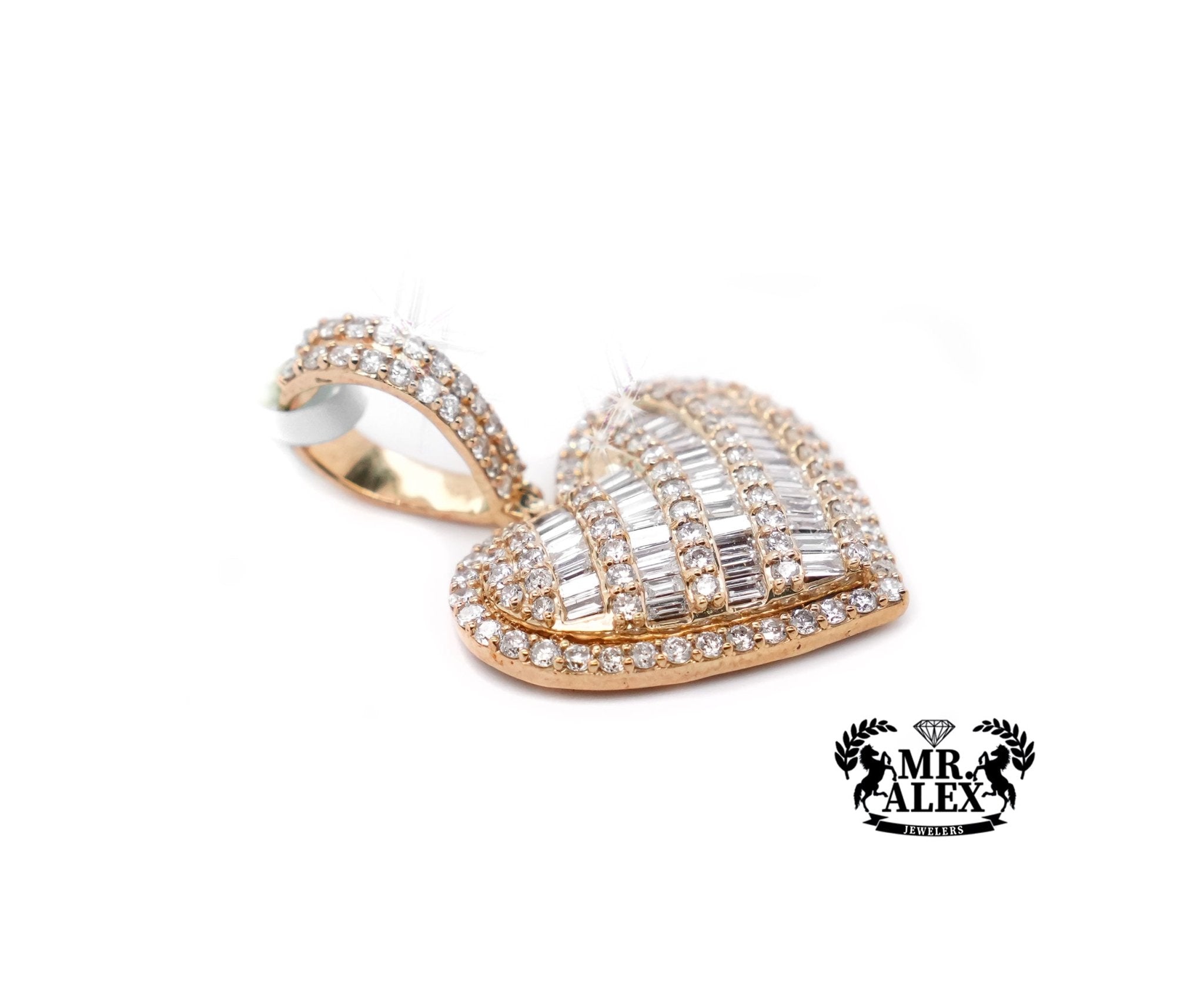 10K Gold Striped Heart Pendant with 2.50ct - Mr. Alex Jewelry