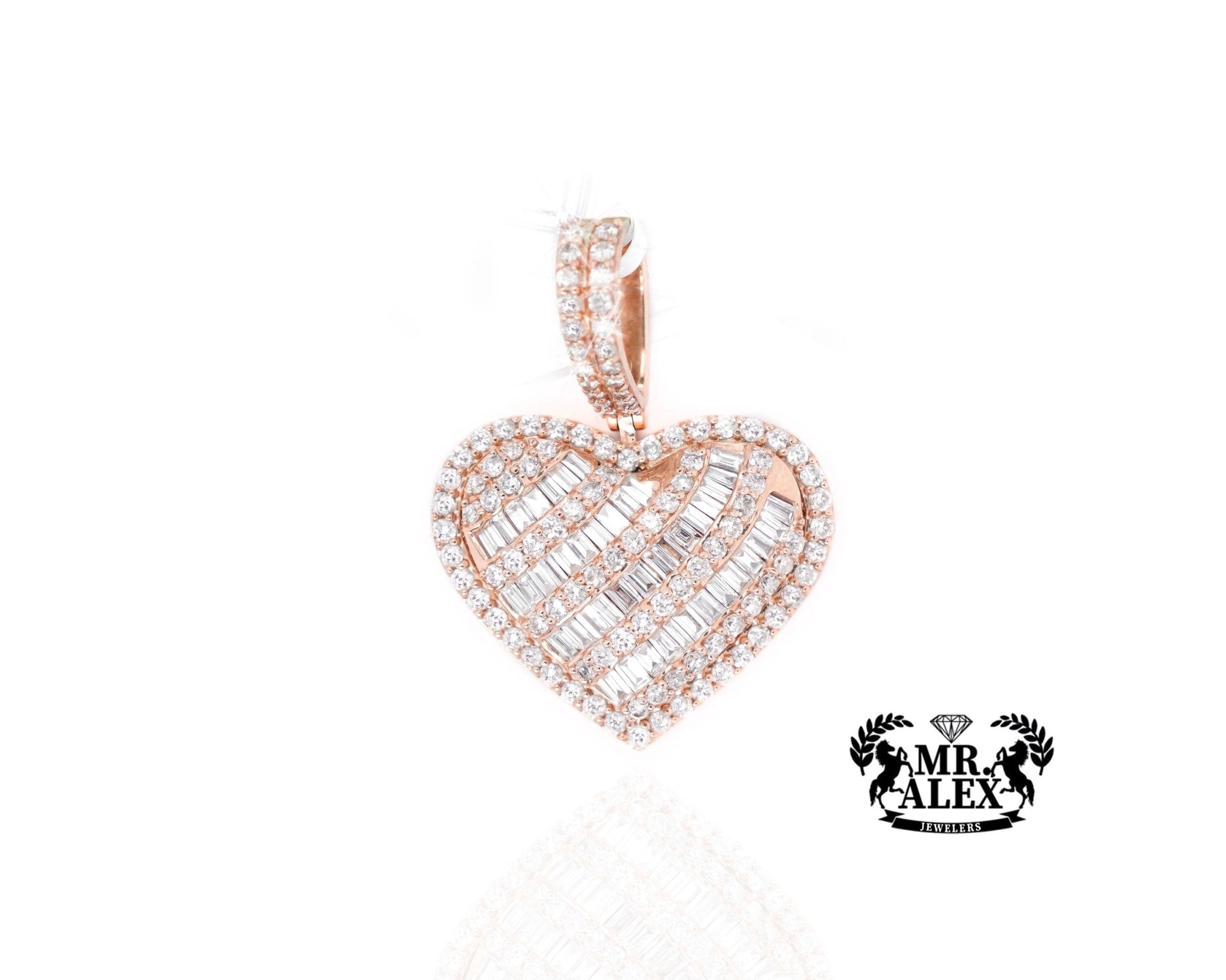 10K Gold Striped Heart Pendant with 2.50ct - Mr. Alex Jewelry