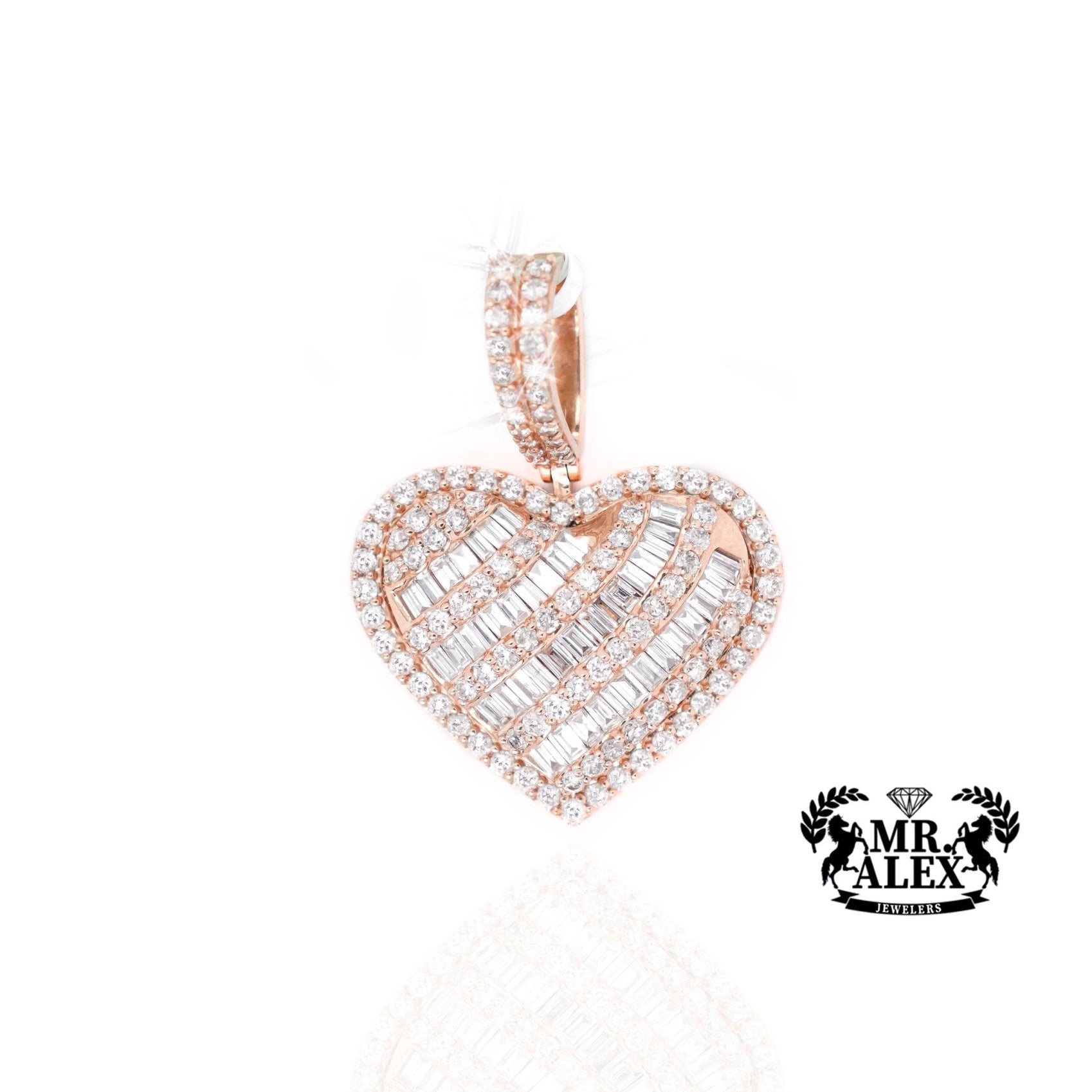 10K Gold Striped Heart Pendant with 2.50ct - Mr. Alex Jewelry