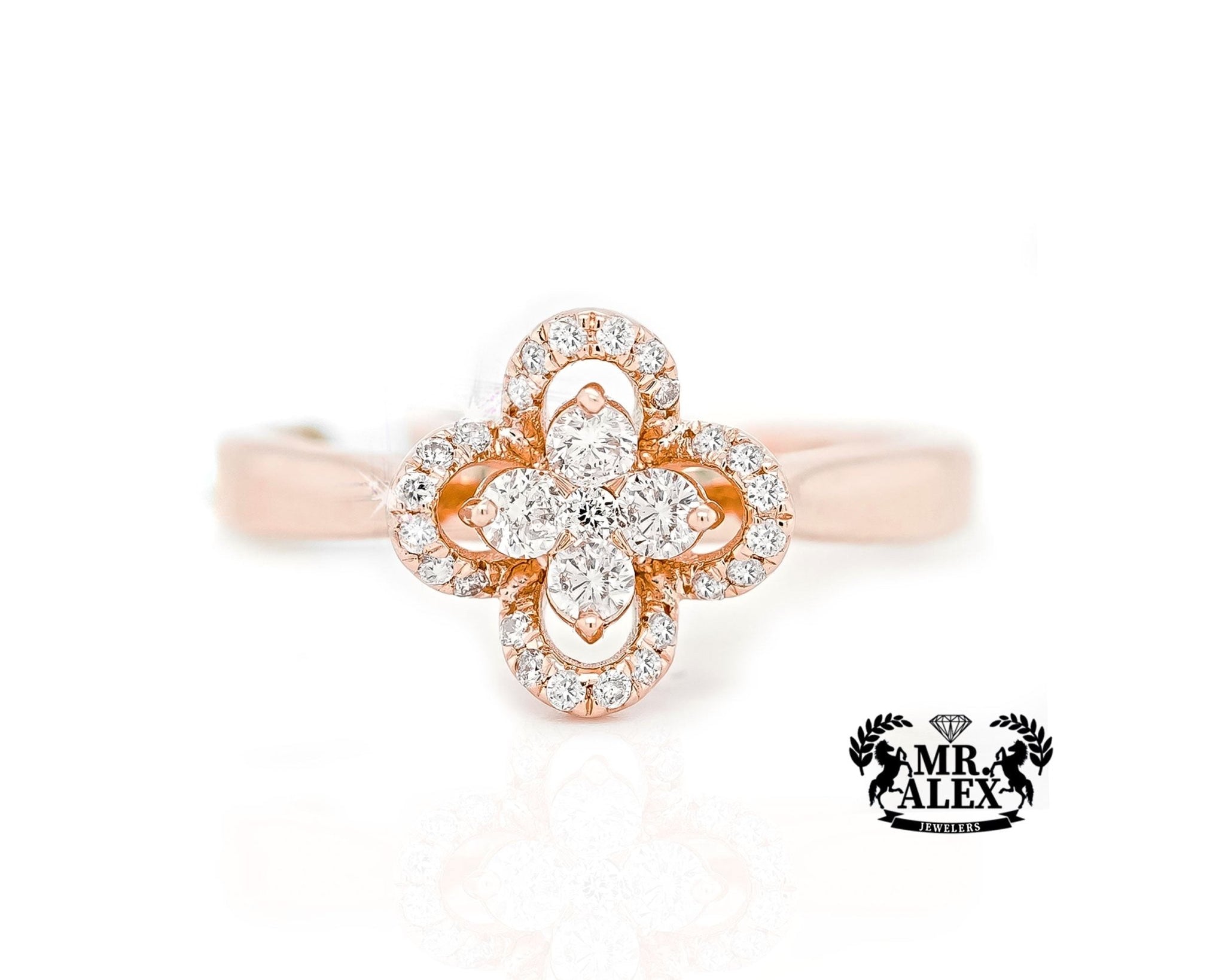 10K Golden Clover Diamond Ring 0.90ct - Mr. Alex Jewelry
