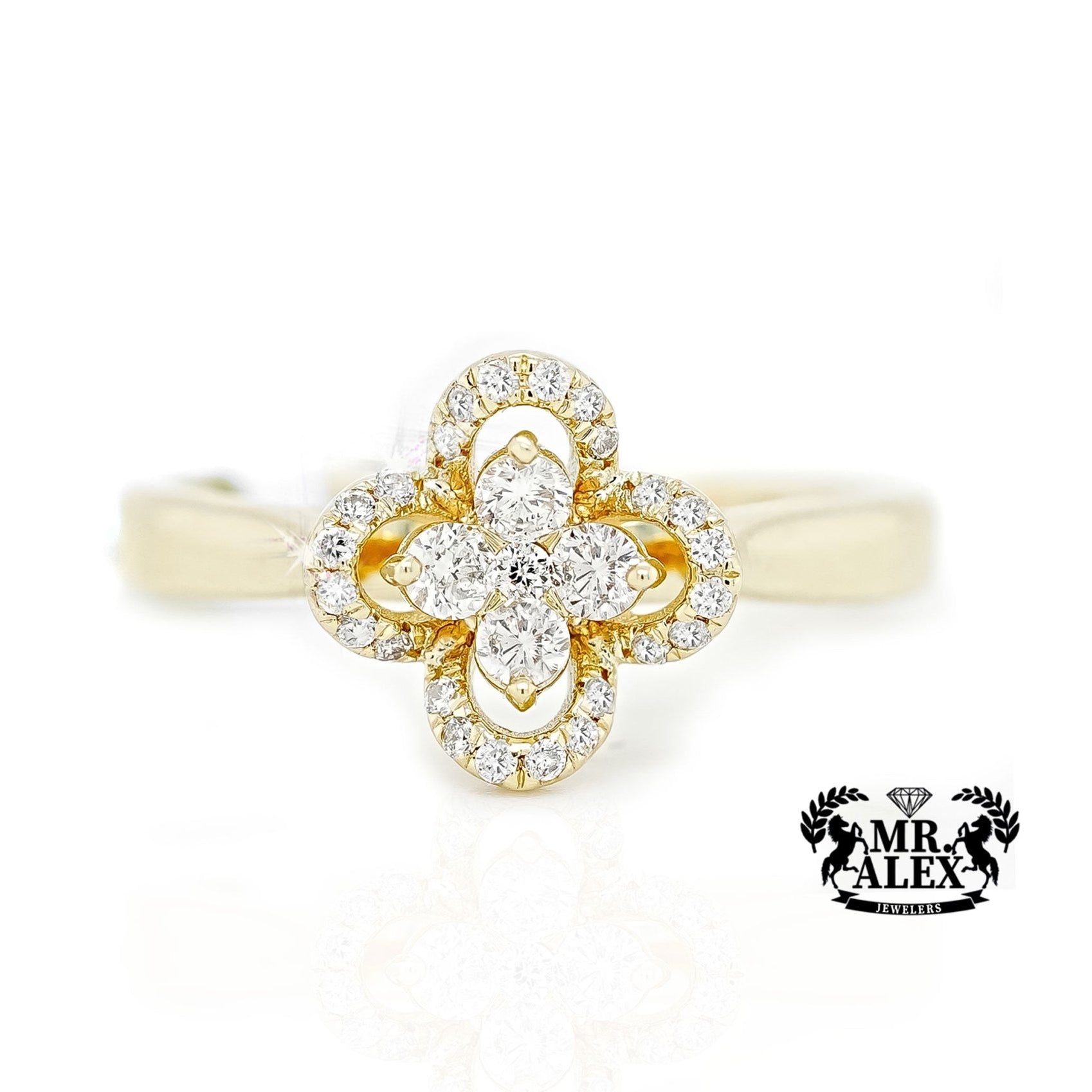 10K Golden Clover Diamond Ring 0.90ct - Mr. Alex Jewelry