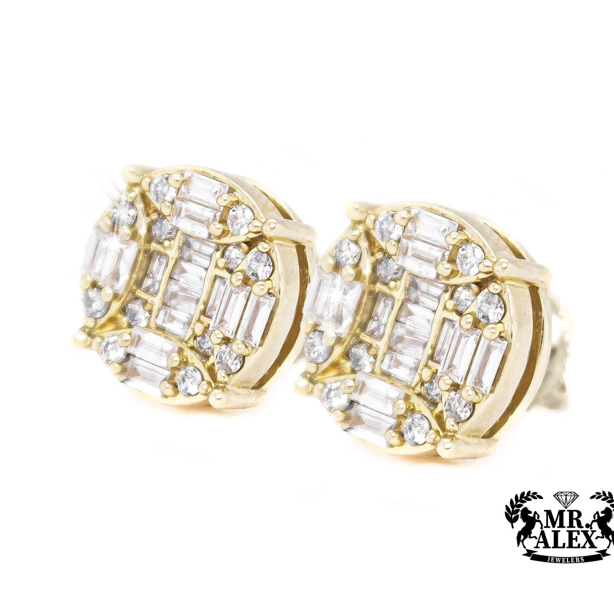 10K Halo Baguette Diamond Earrings 0.75CT - Mr. Alex Jewelry