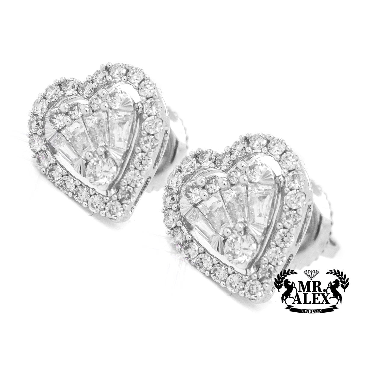 10K Halo Heart Stud Diamond Earrings 0.60CT - Mr. Alex Jewelry