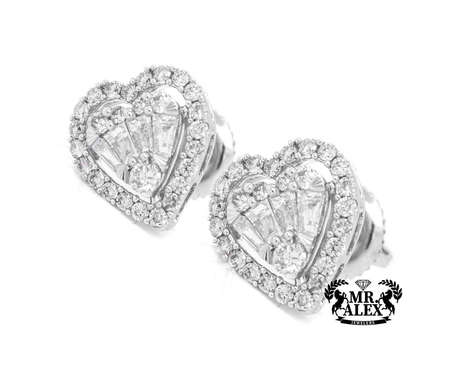 10K Halo Heart Stud Diamond Earrings 0.60CT - Mr. Alex Jewelry