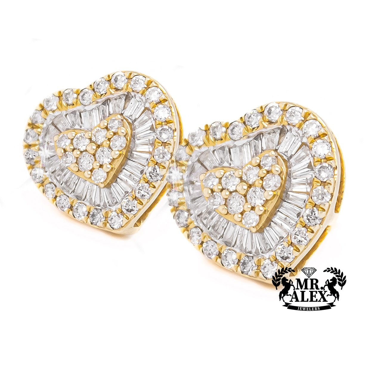 10K Heart Baguette Diamond Earrings 1.05 CT - Mr. Alex Jewelry