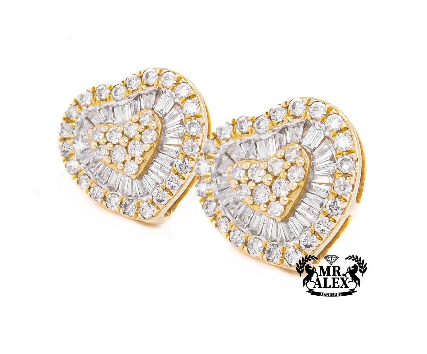 10K Heart Baguette Diamond Earrings 1.05 CT - Mr. Alex Jewelry