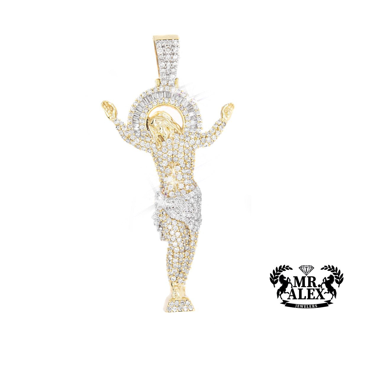 10K Jesus Crucifix Pendant 2.90CT Yellow Gold - Mr. Alex Jewelry