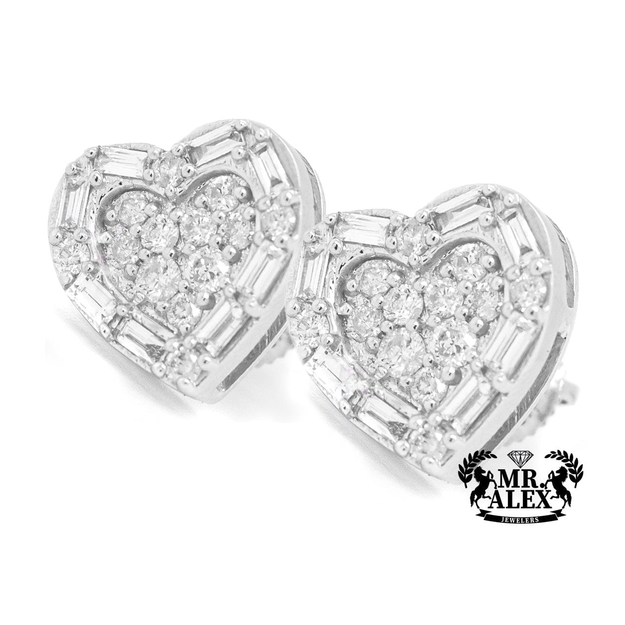 10K Large Baguette Heart Stud Earrings 1.05 CT - Mr. Alex Jewelry