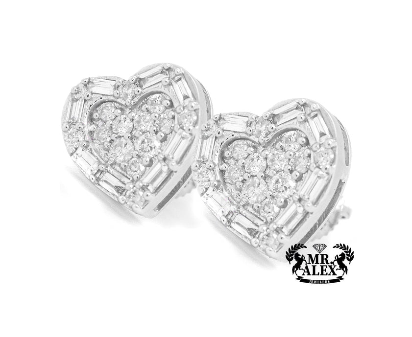 10K Large Baguette Heart Stud Earrings 1.05 CT - Mr. Alex Jewelry