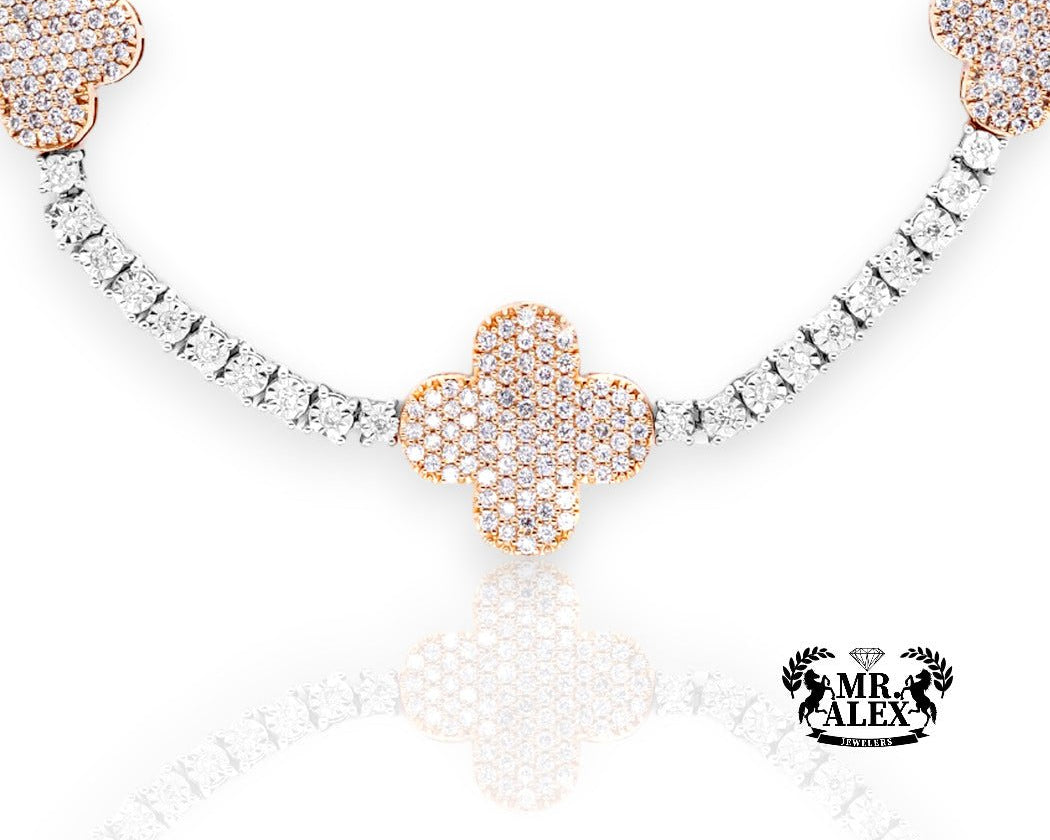 10K Luxury Four Leaf Clover Tennis Chain 3.50ct - Mr. Alex Jewelry