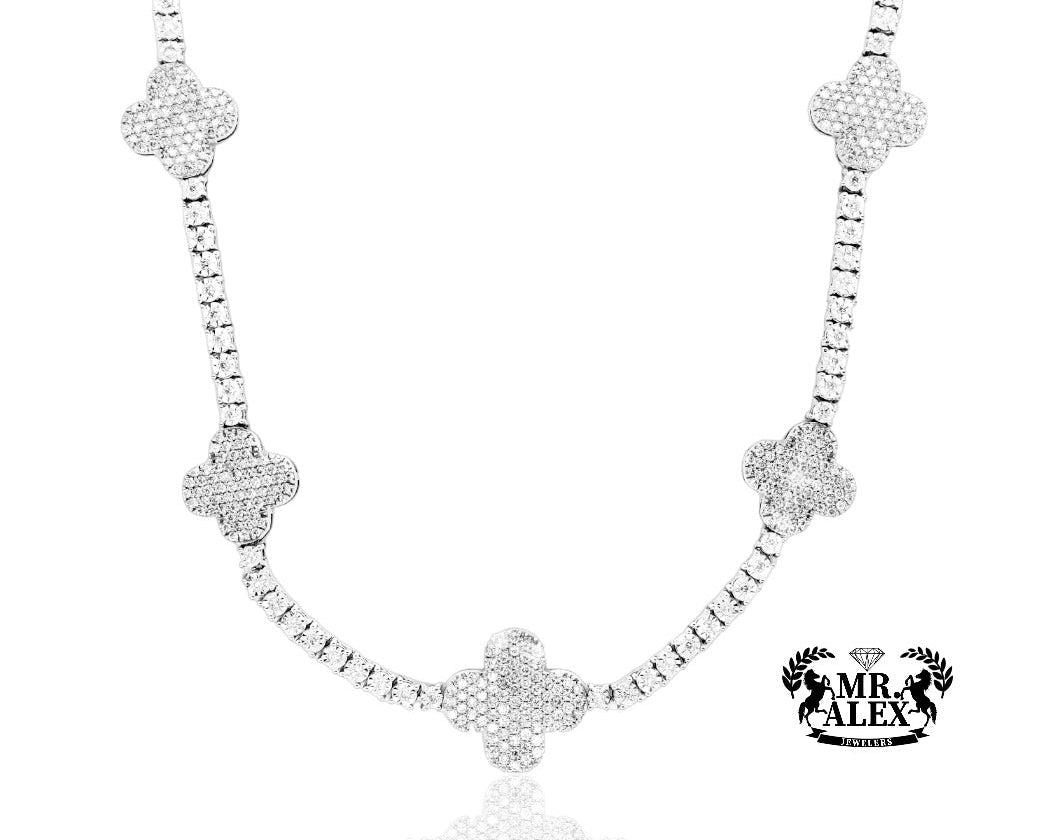 10K Luxury Four Leaf Clover Tennis Chain 3.50ct - Mr. Alex Jewelry