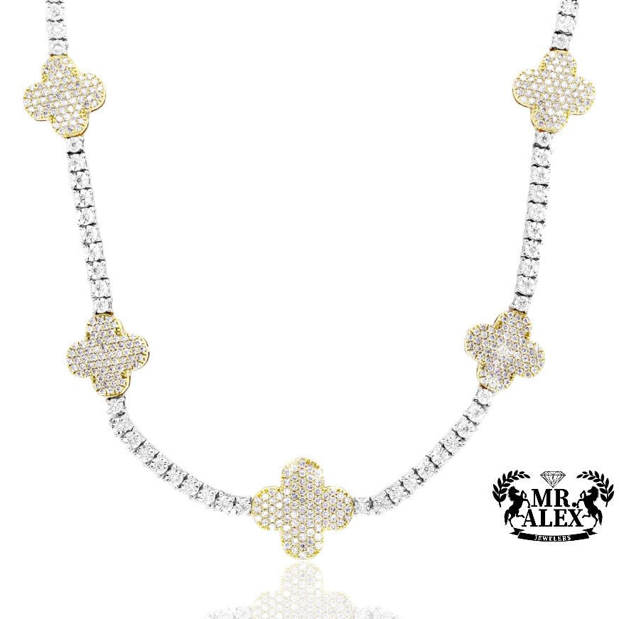 10K Luxury Four Leaf Clover Tennis Chain 3.50ct - Mr. Alex Jewelry