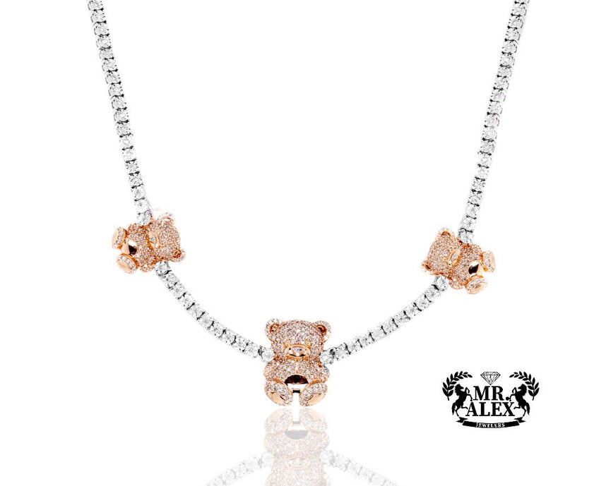 10K Luxury Triple Bears Tennis Chain 2.25ct - Mr. Alex Jewelry