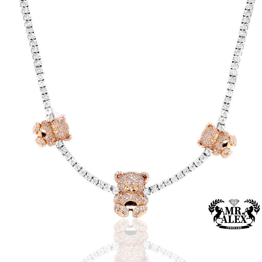 10K Luxury Triple Bears Tennis Chain 2.25ct - Mr. Alex Jewelry
