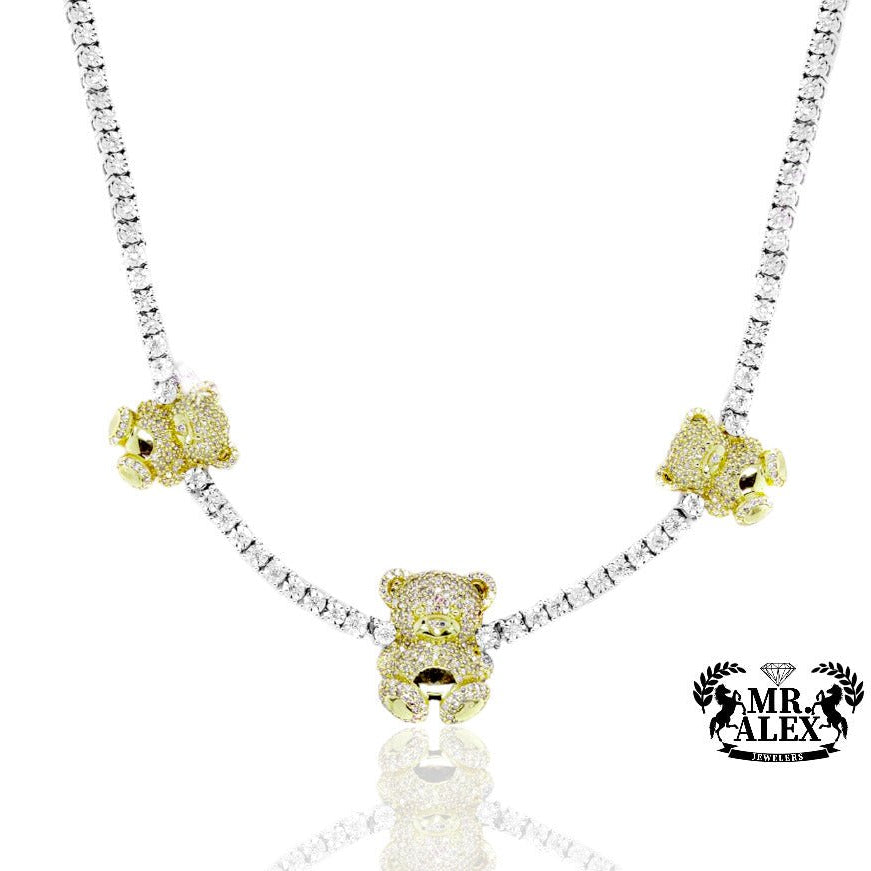 10K Luxury Triple Bears Tennis Chain 2.25ct - Mr. Alex Jewelry