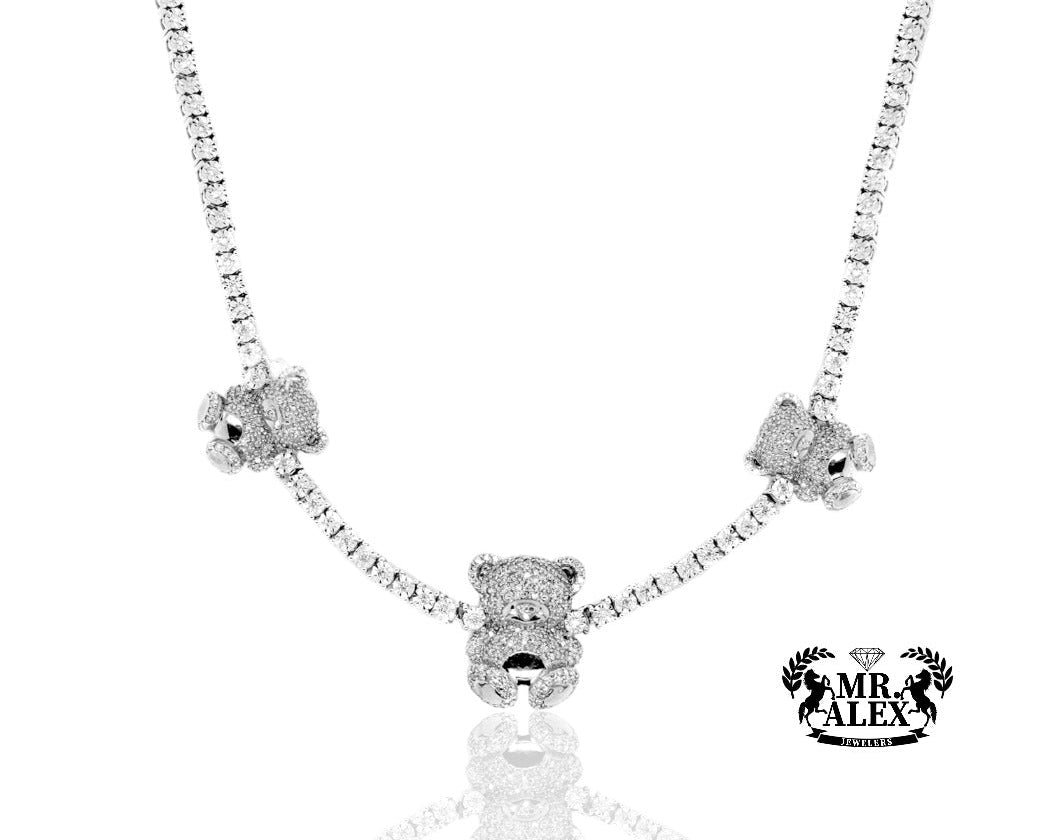 10K Luxury Triple Bears Tennis Chain 2.25ct - Mr. Alex Jewelry