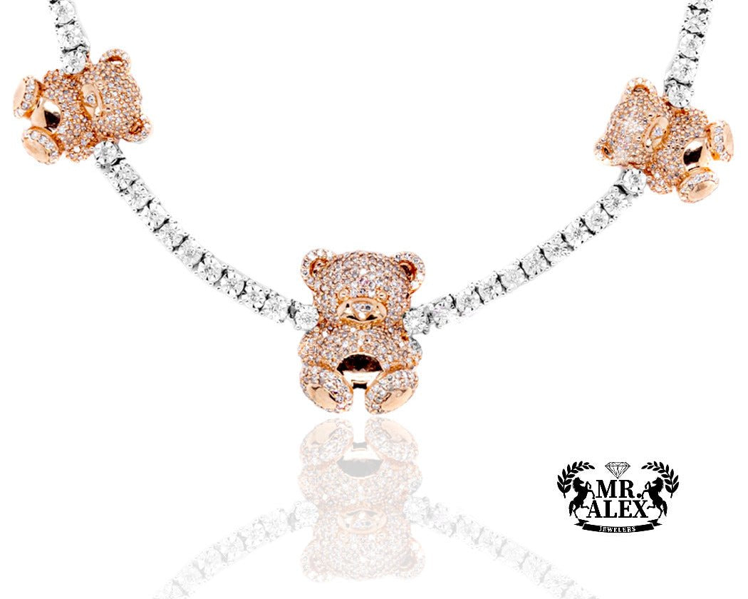 10K Luxury Triple Bears Tennis Chain 2.25ct - Mr. Alex Jewelry