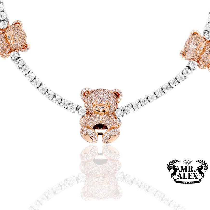 10K Luxury Triple Bears Tennis Chain 2.25ct - Mr. Alex Jewelry
