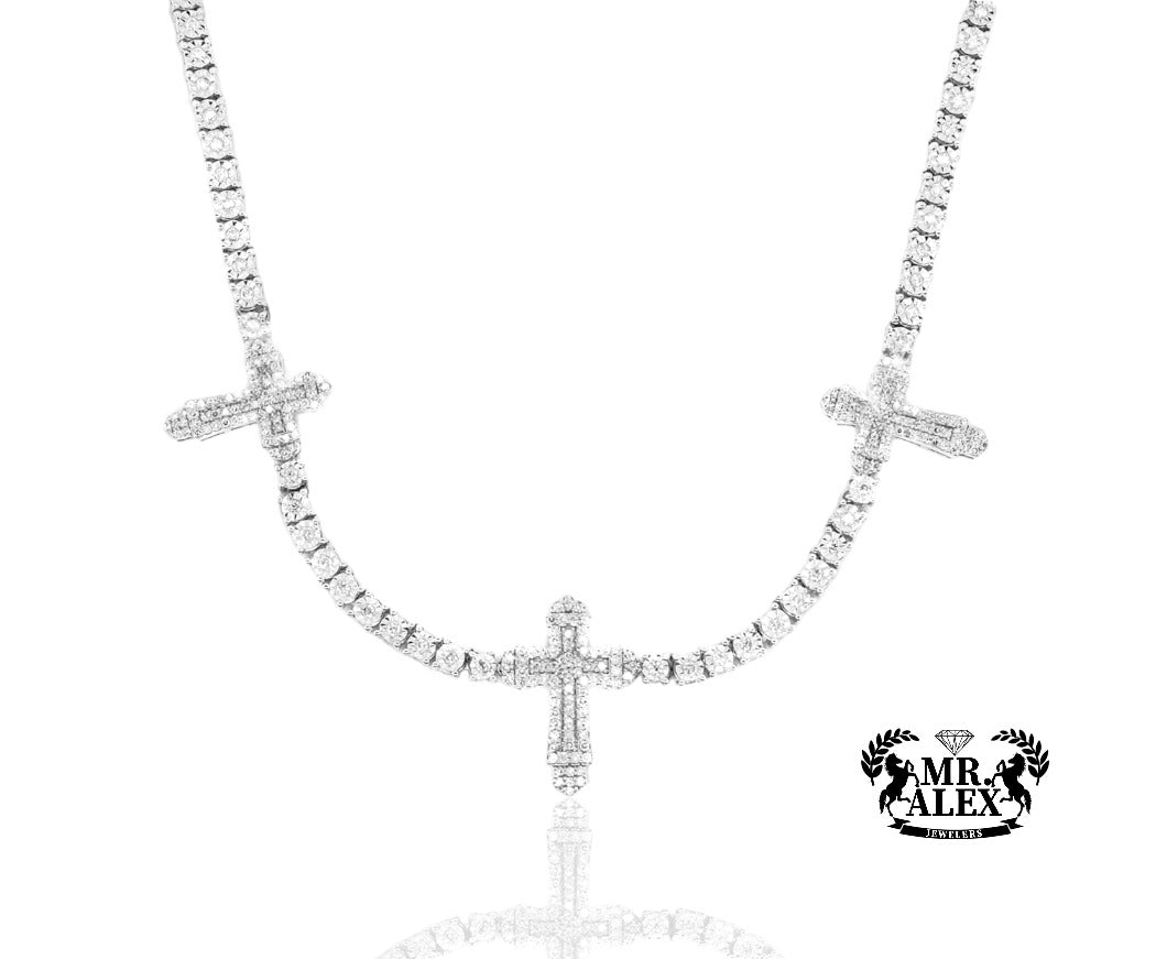 10K Luxury Triple Cross Tennis Chain 1.95ct - Necklaces | Mr. Alex