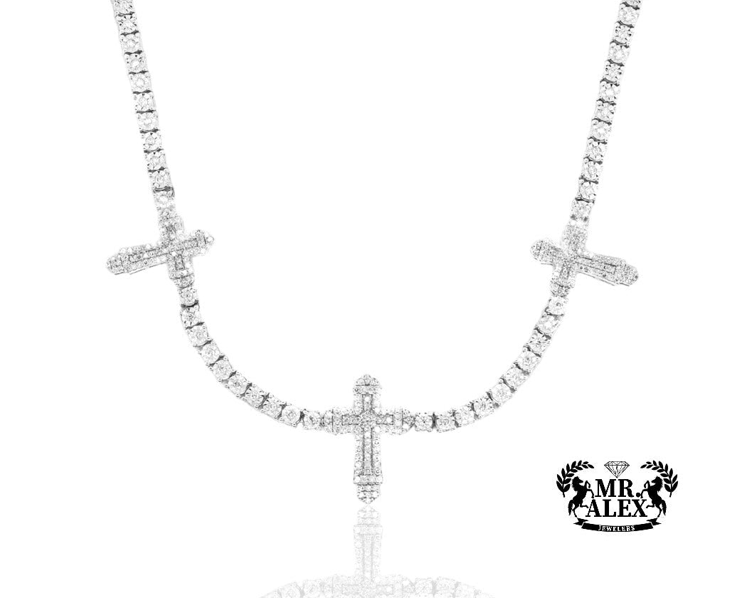10K Luxury Triple Cross Tennis Chain 1.95ct - Mr. Alex Jewelry