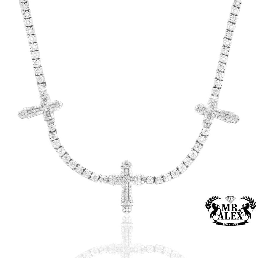 10K Luxury Triple Cross Tennis Chain 1.95ct - Mr. Alex Jewelry