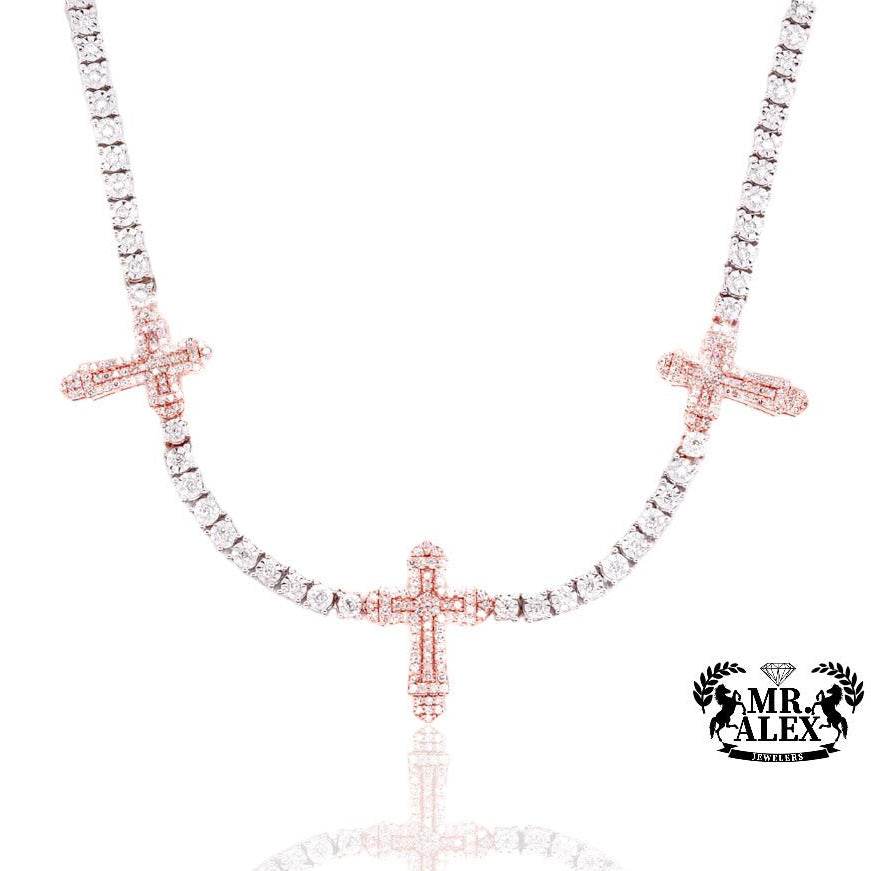 10K Luxury Triple Cross Tennis Chain 1.95ct - Mr. Alex Jewelry