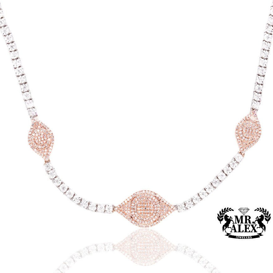 10K Luxury Triple Eyes Tennis Chain 2.05ct - Mr. Alex Jewelry
