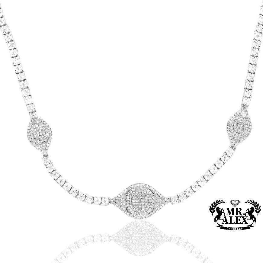 10K Luxury Triple Eyes Tennis Chain 2.05ct - Mr. Alex Jewelry