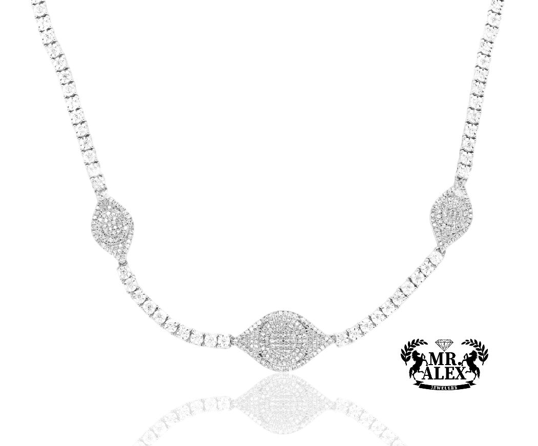 10K Luxury Triple Eyes Tennis Chain 2.05ct - Mr. Alex Jewelry