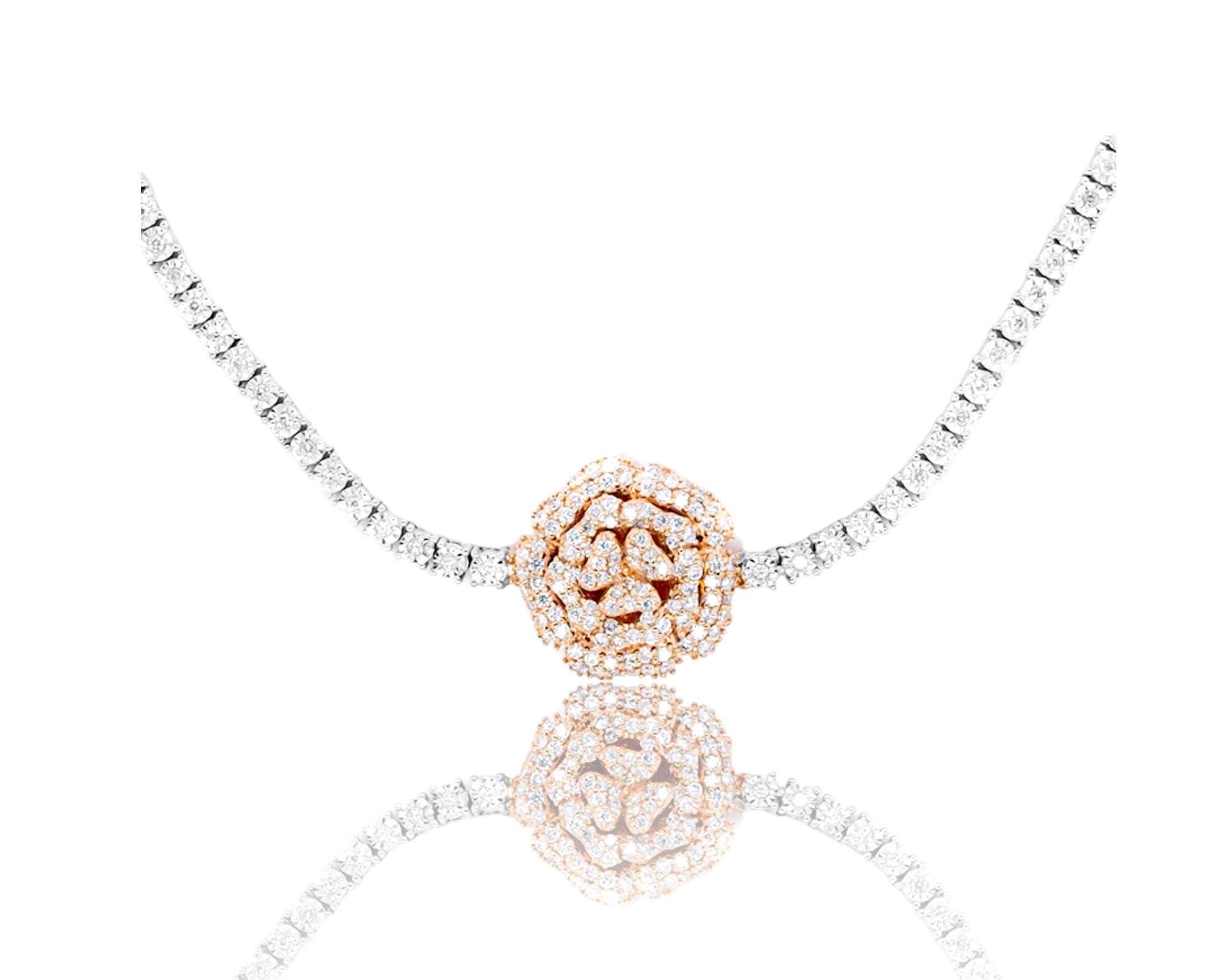 10K Luxury Triple Flowers Tennis Chain 2.95ct - Mr. Alex Jewelry