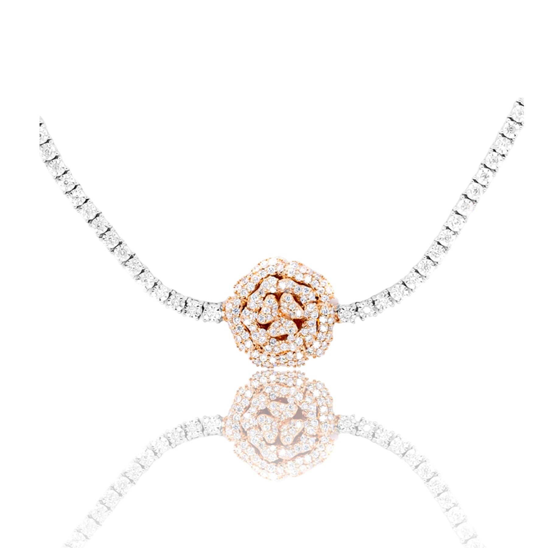 10K Luxury Triple Flowers Tennis Chain 2.95ct - Mr. Alex Jewelry