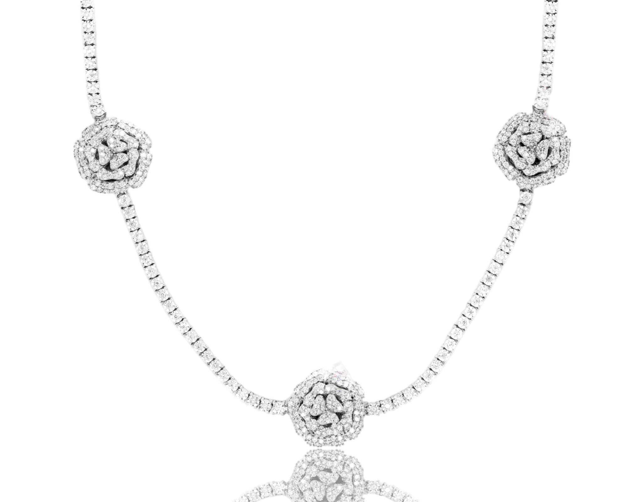 10K Luxury Triple Flowers Tennis Chain 2.95ct - Mr. Alex Jewelry