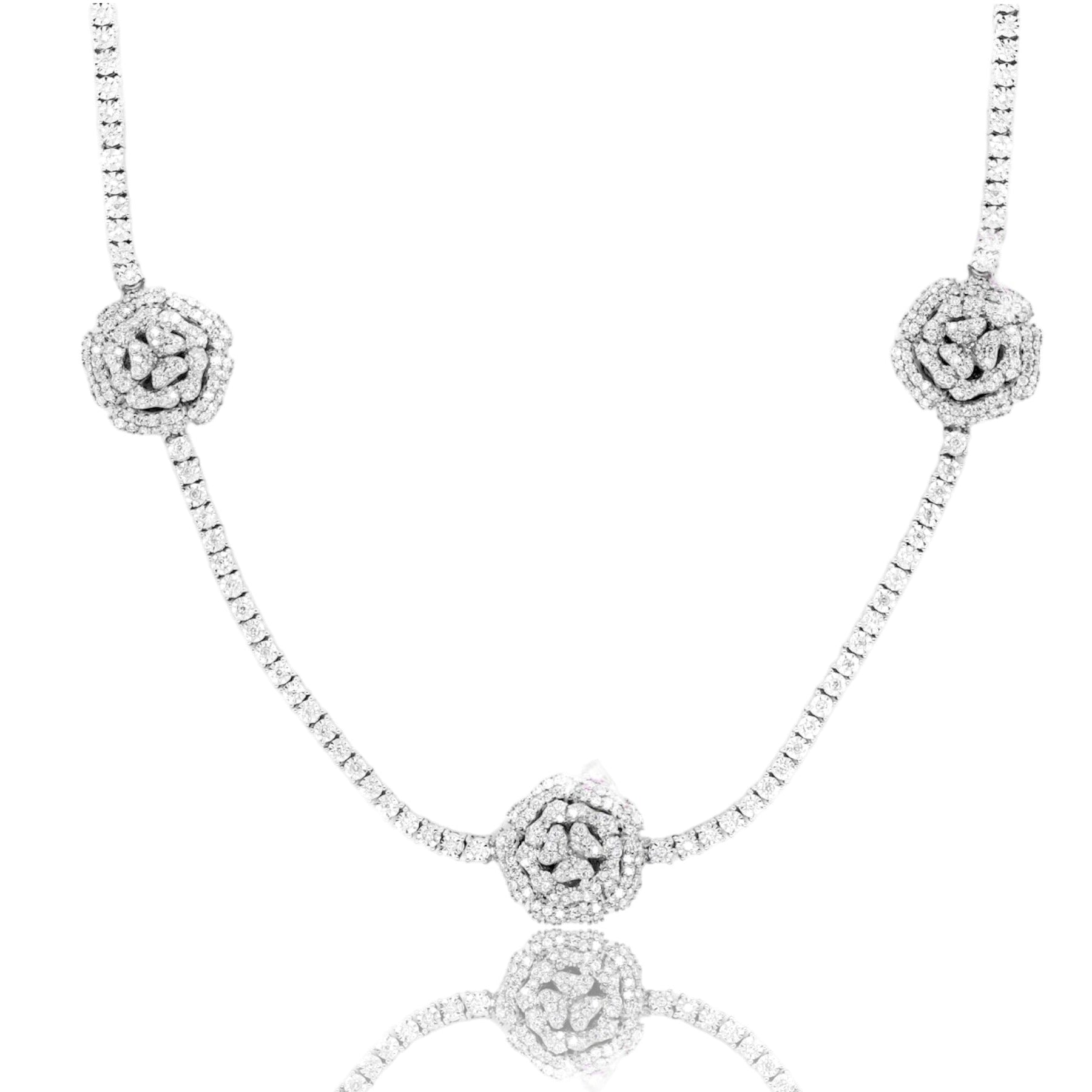 10K Luxury Triple Flowers Tennis Chain 2.95ct - Mr. Alex Jewelry