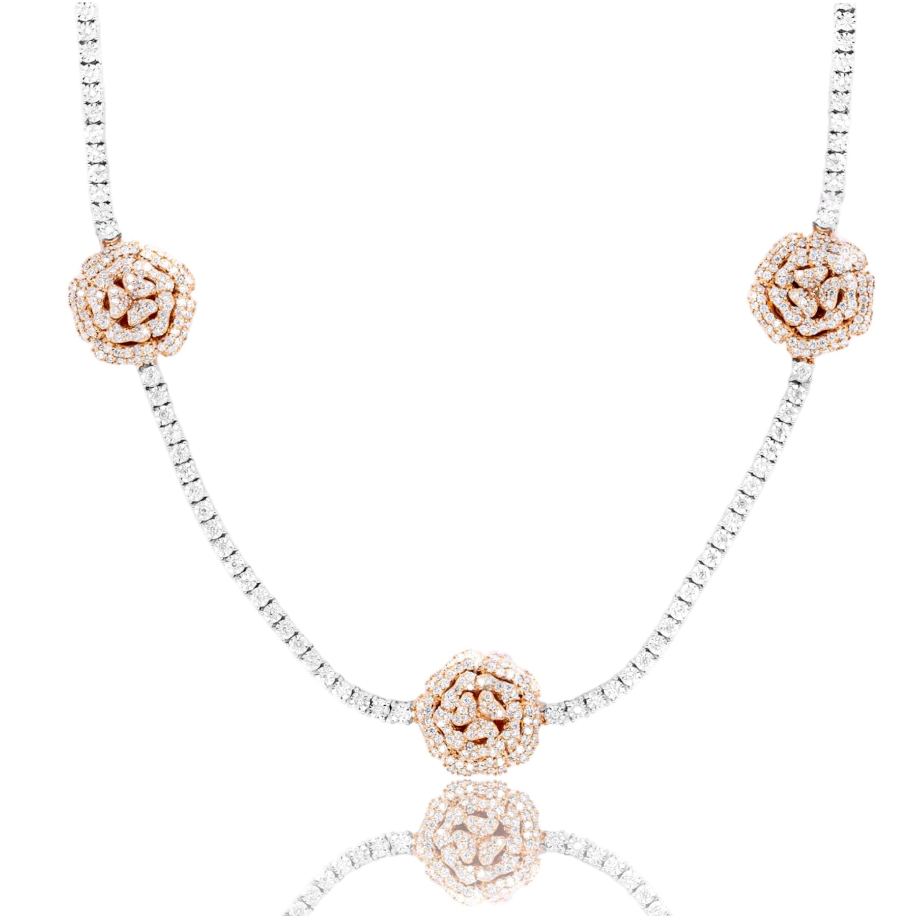 10K Luxury Triple Flowers Tennis Chain 2.95ct - Mr. Alex Jewelry