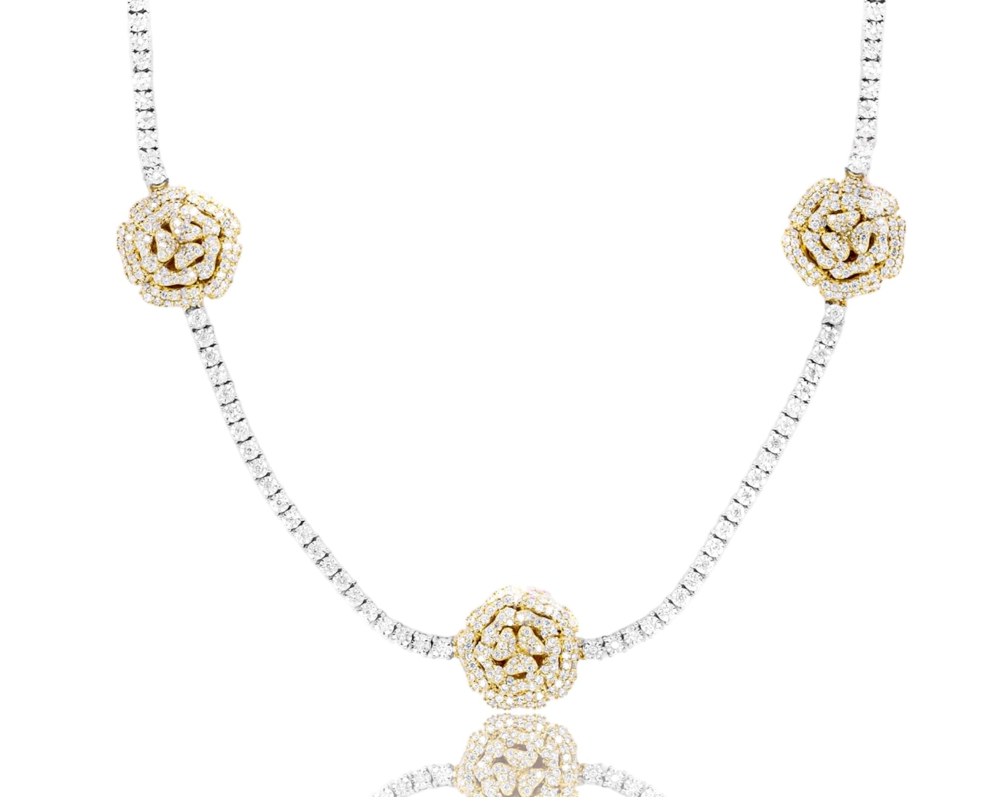 10K Luxury Triple Flowers Tennis Chain 2.95ct - Mr. Alex Jewelry