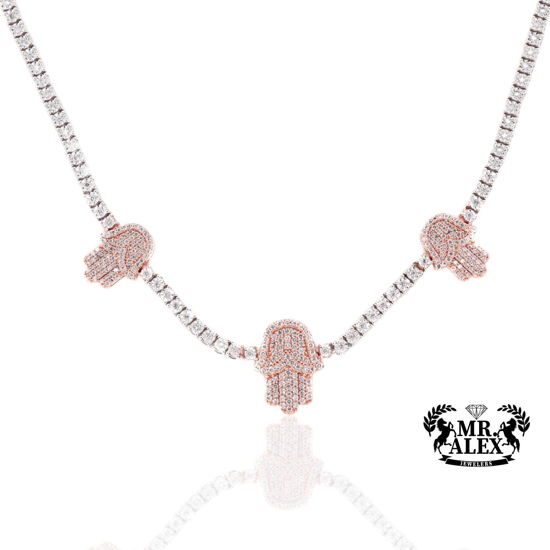 10K Luxury Triple Hamsa Tennis Chain 2.90 CT - Mr. Alex Jewelry
