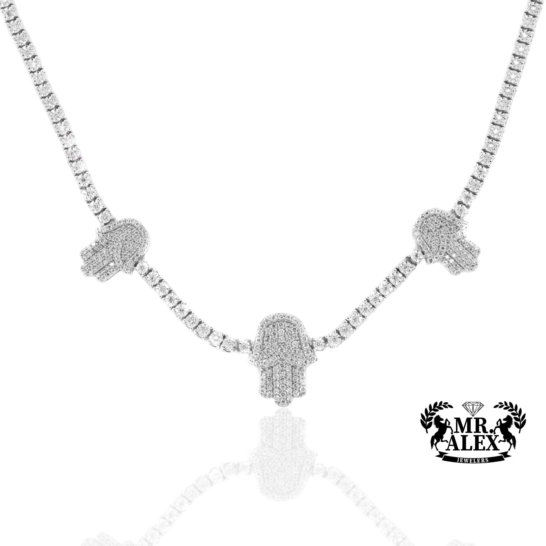 10K Luxury Triple Hamsa Tennis Chain 2.90 CT - Mr. Alex Jewelry