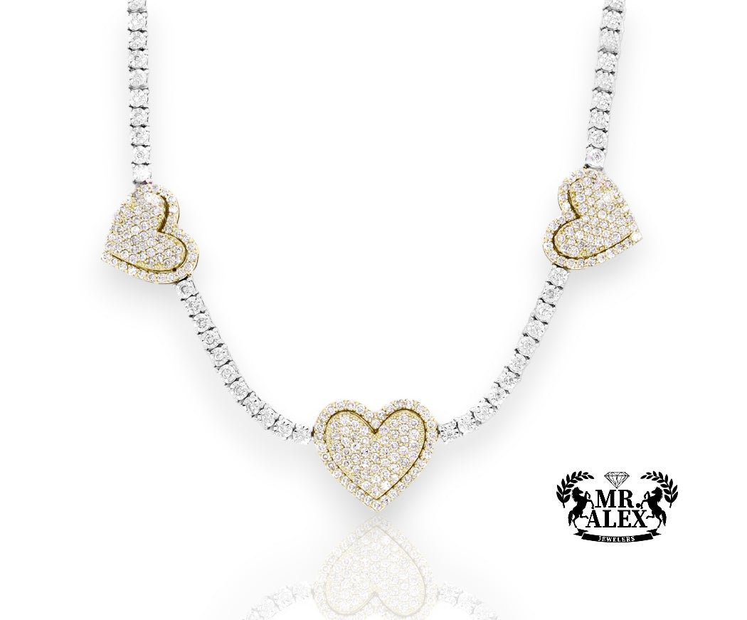 10K Luxury Triple Heart Tennis Chain 3.70CT - Necklaces | Mr. Alex