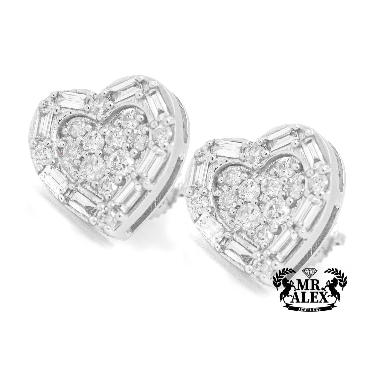 10K Mini Baguette Heart Stud Earrings 0.30ct - Mr. Alex Jewelry