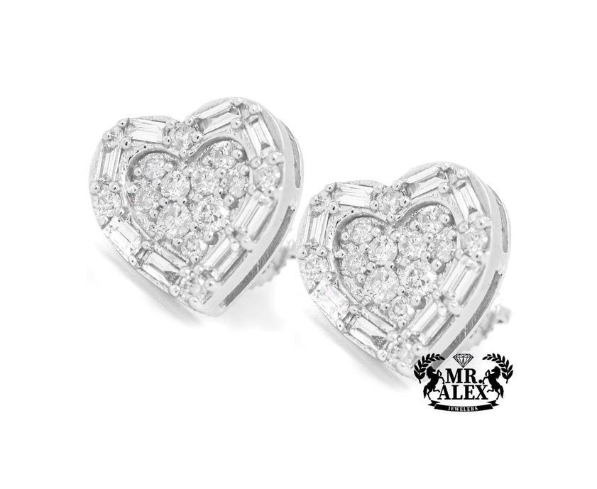 10K Mini Baguette Heart Stud Earrings 0.30ct - Mr. Alex Jewelry