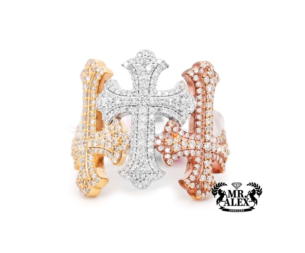10k Multi-Colored 3 Cross Diamonds 1.50ct - Mr. Alex Jewelry